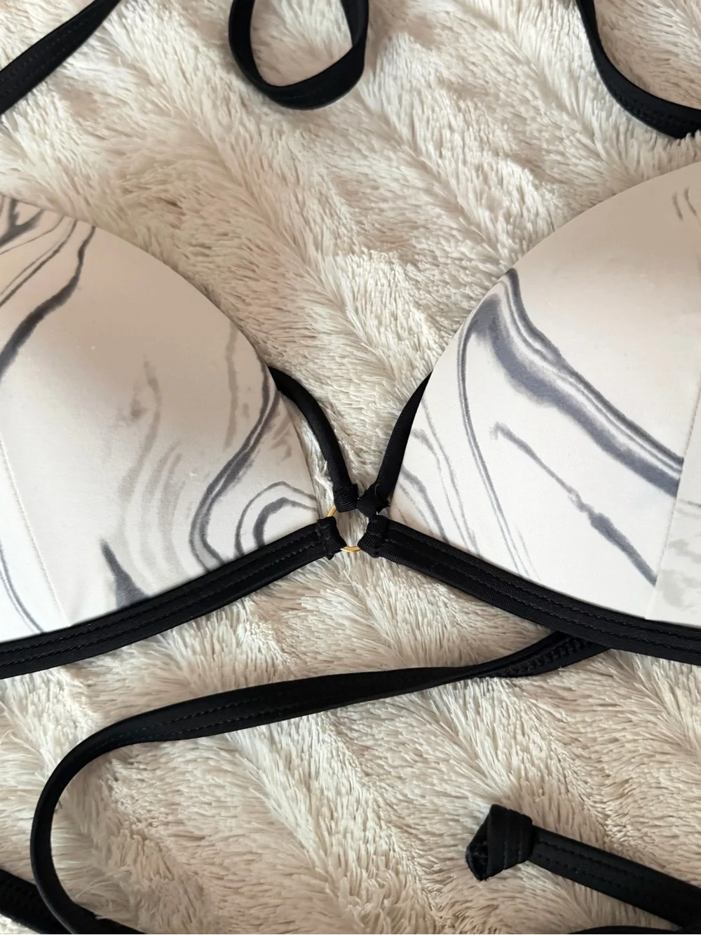 Triangle Bikini Top in Marble Print with Black Trim